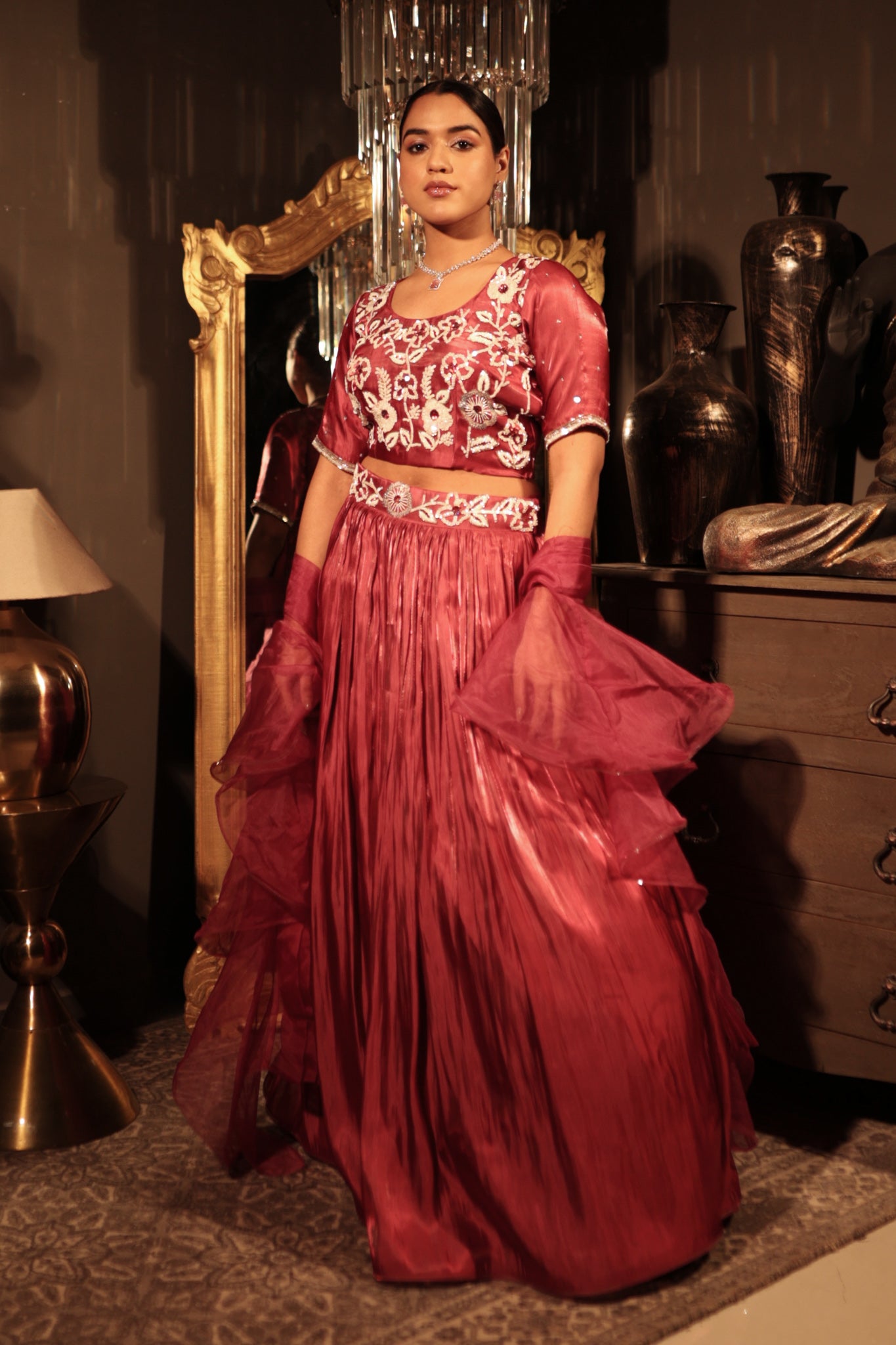 Pink Organza Lehenga